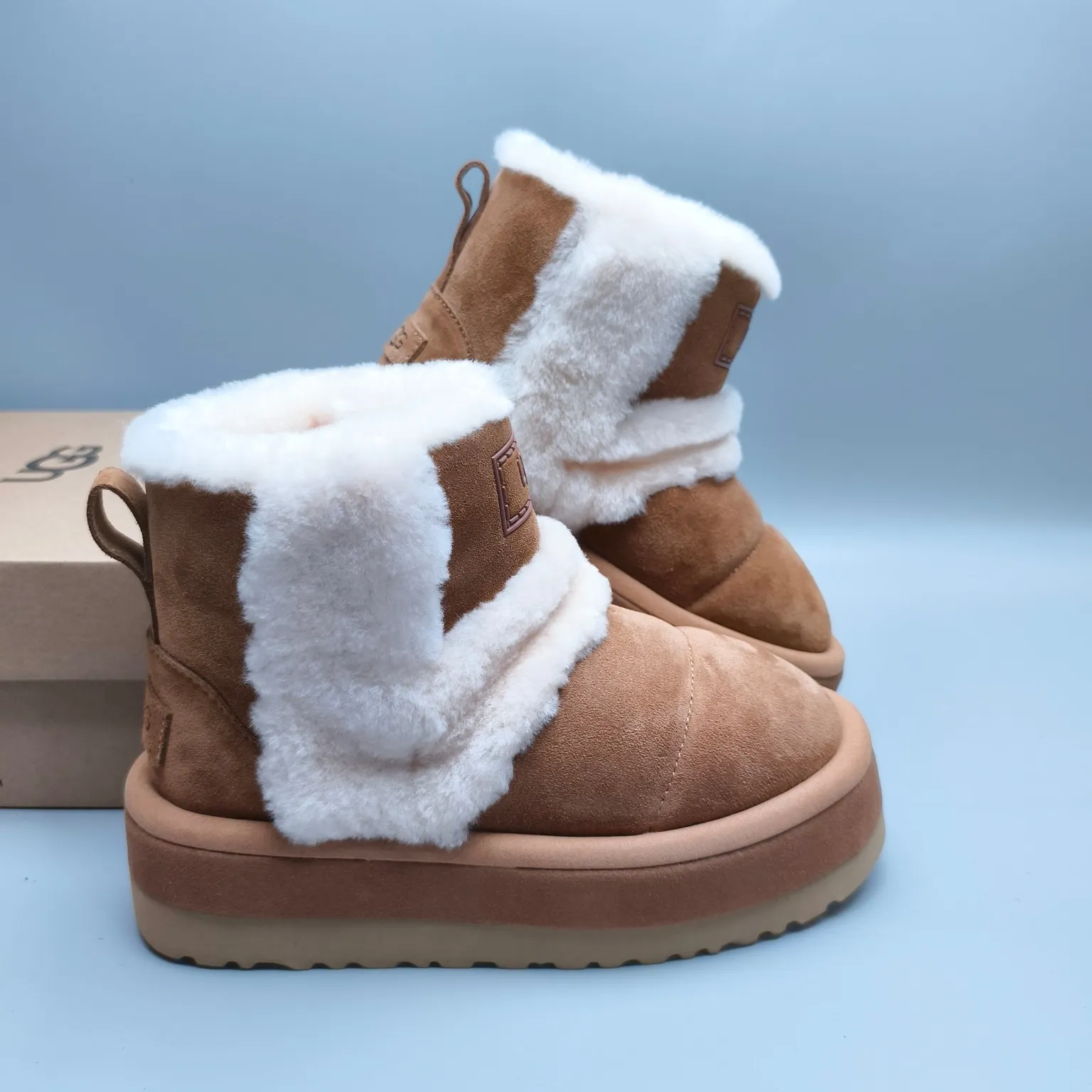 💰600 UGG sheepskin all-in-one snow boots 3316 caterpillar thick-soled mid-top casual shoes Color: Maroon Chocolate Size: 35-41